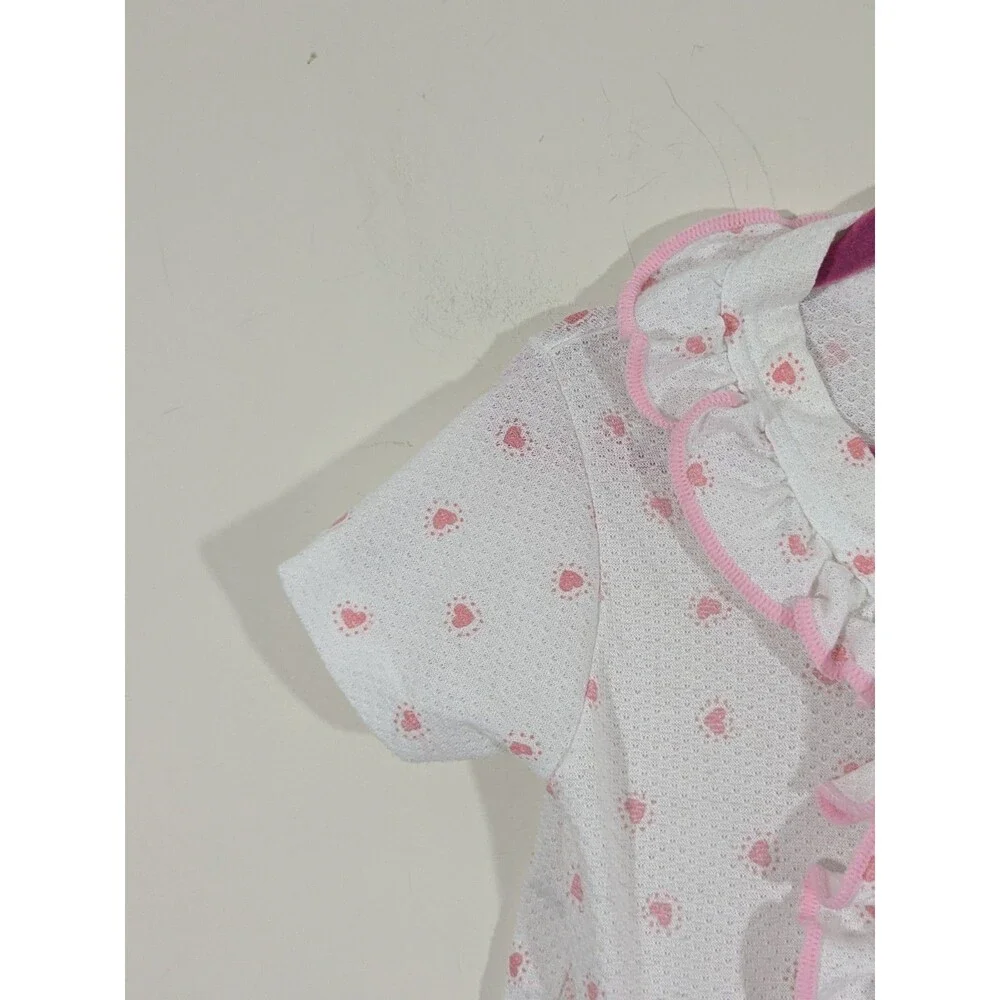 Vintage Carters Girls 4T Snap Waist Pajamas 2 Piece Pink Hearts Ruffles USA